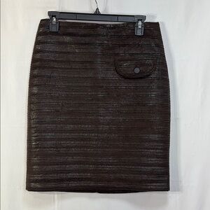 Javier Sonora Chic Brown crackled leather look micro pleated Pencil Skirt: